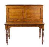 An American Pine Schoolmaster's Desk, MID-19TH CENTURY, Height 50 1/2 x width 48 3/4 x depth 29 1/4 inches. — MID-19TH CENTURY,