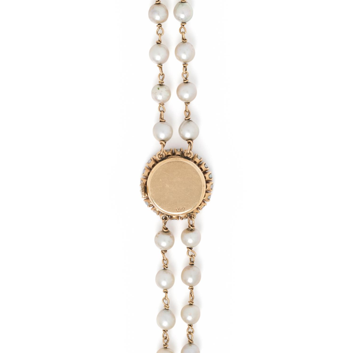 14K YELLOW GOLD AND CULTURED PEARL WRISTWATCH