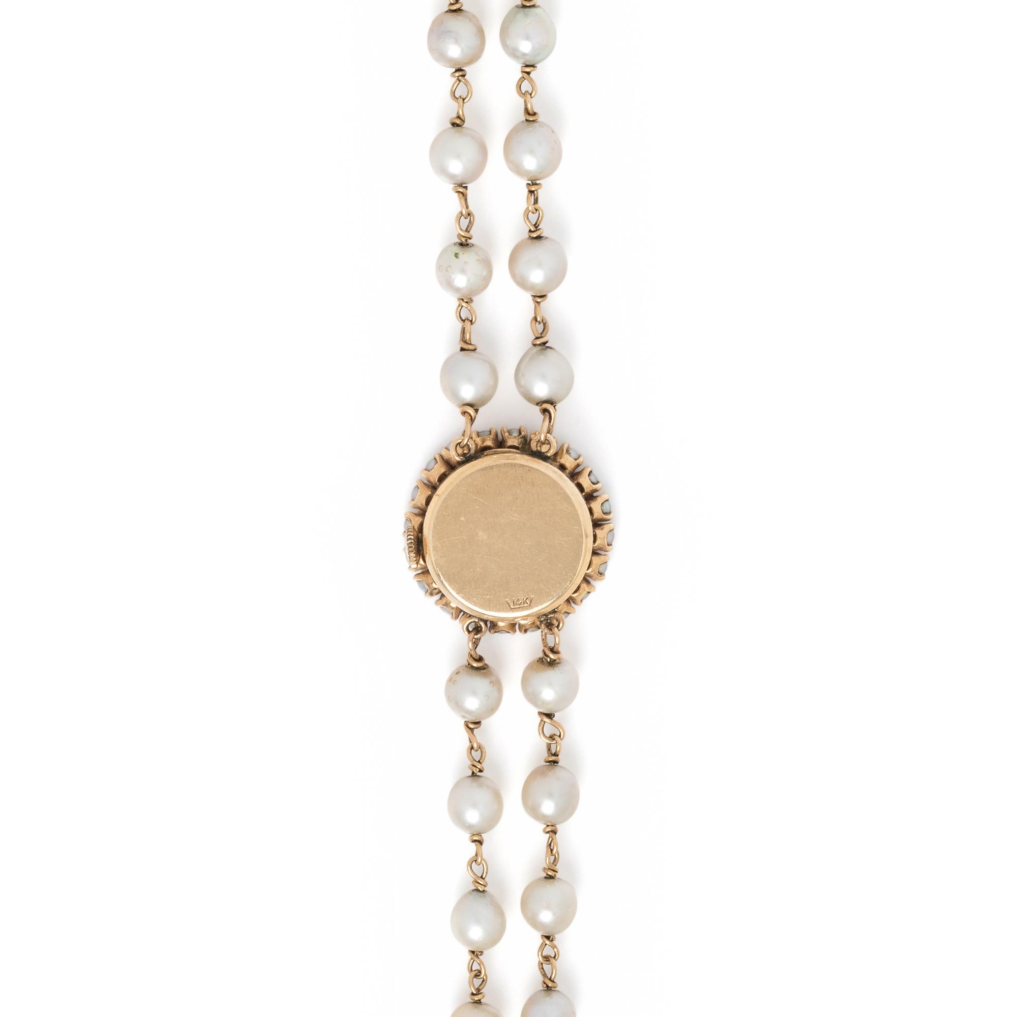 14K YELLOW GOLD AND CULTURED PEARL WRISTWATCH