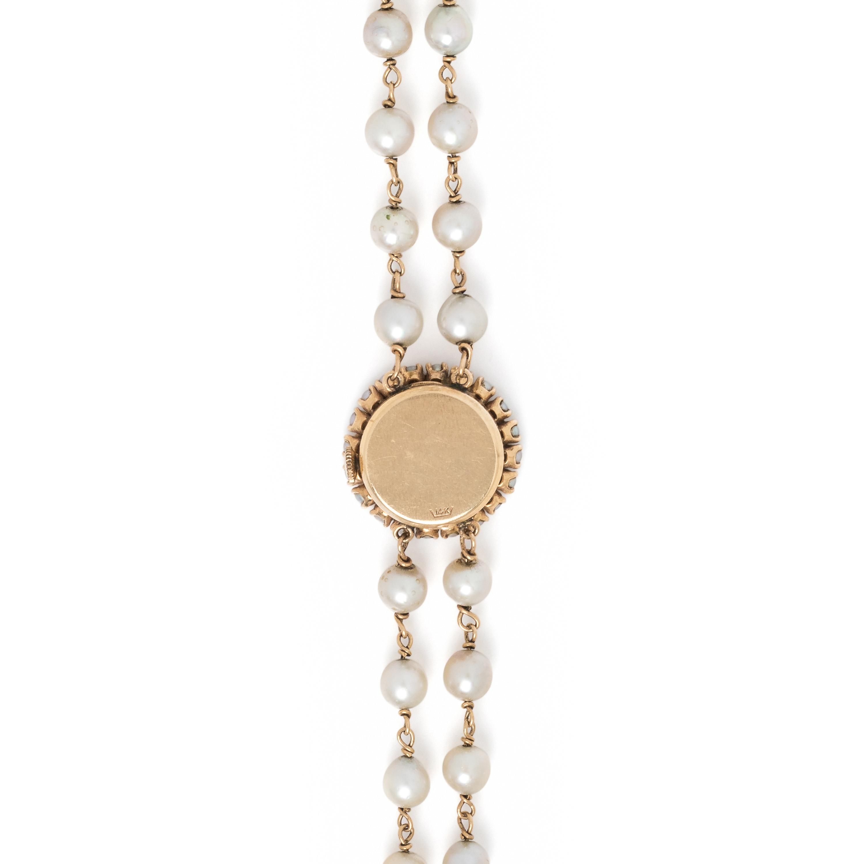 14K YELLOW GOLD AND CULTURED PEARL WRISTWATCH