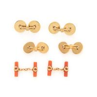 COLLECTION OF YELLOW GOLD AND MULTIGEM CUFFLINKS