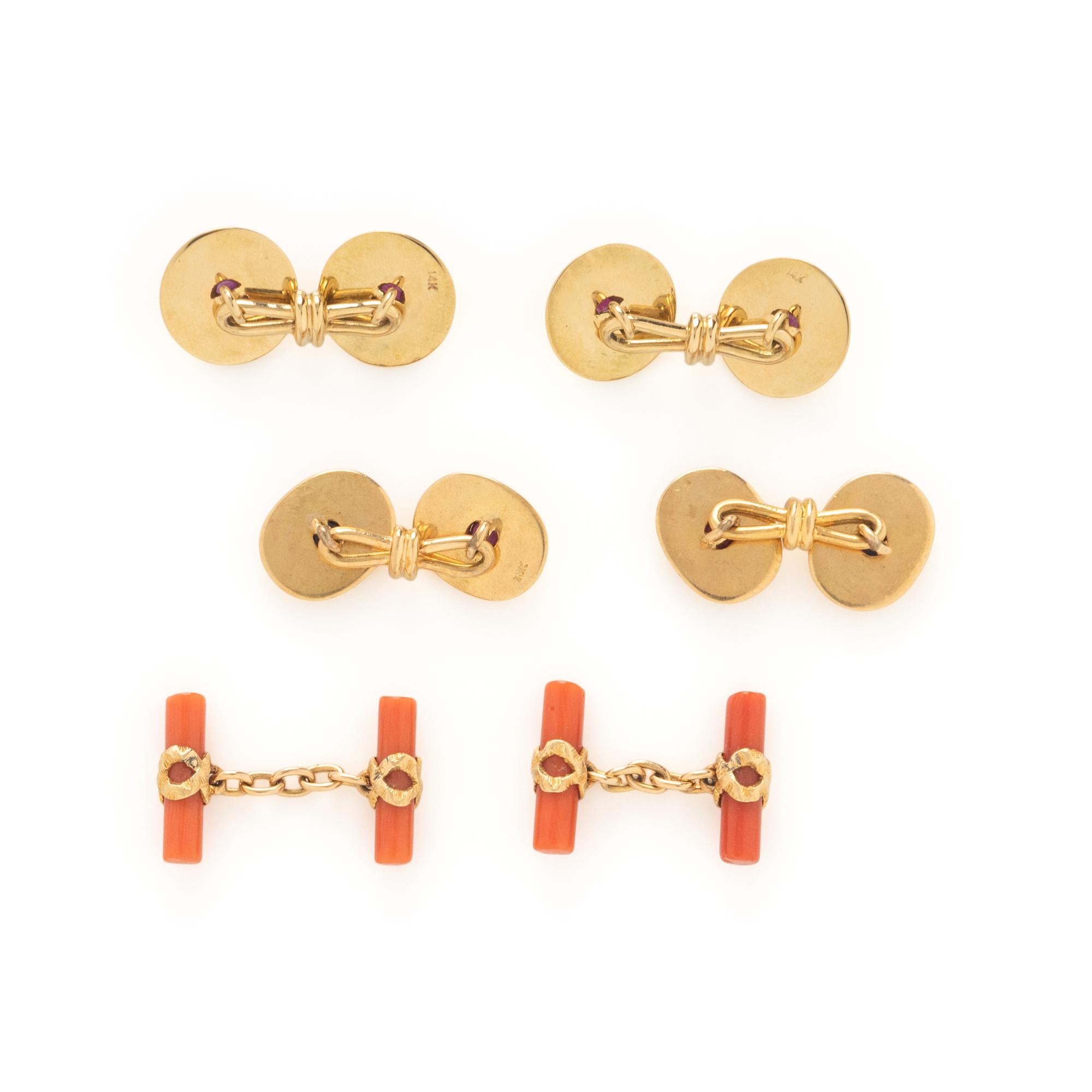 COLLECTION OF YELLOW GOLD AND MULTIGEM CUFFLINKS
