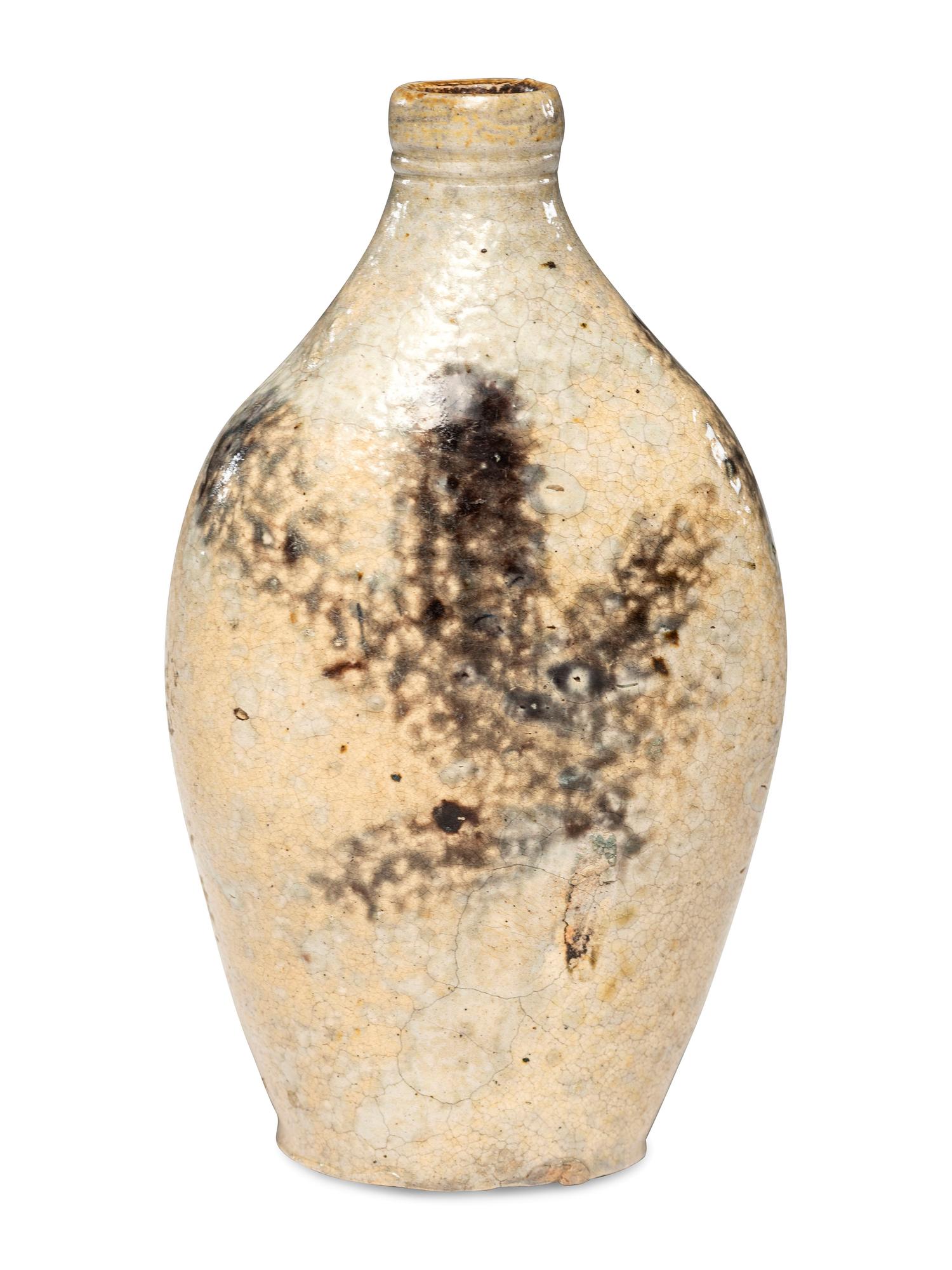 A Manganese 'Leaf' Decorated Stoneware Flask