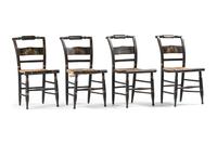 A Set of Four Stencil and Parcel Gilt Decorated Rush-Seat Hitchcock Side Chairs