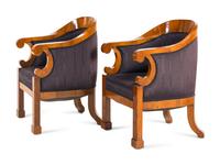 A Pair of Biedermeier Walnut Bergères