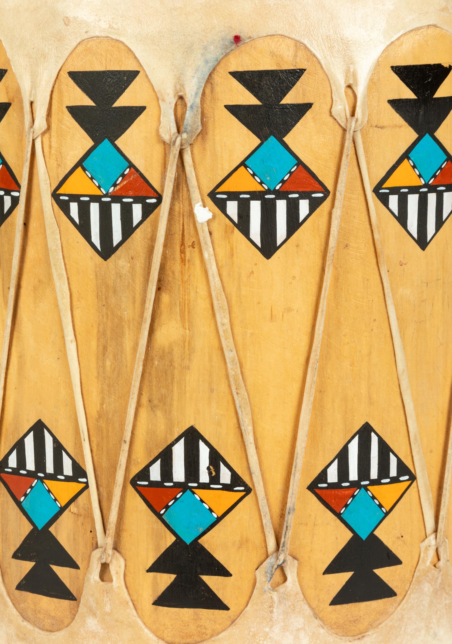 Painted Wood Drum, Crow Mother and Whipper Katsinas