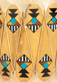 Painted Wood Drum, Crow Mother and Whipper Katsinas