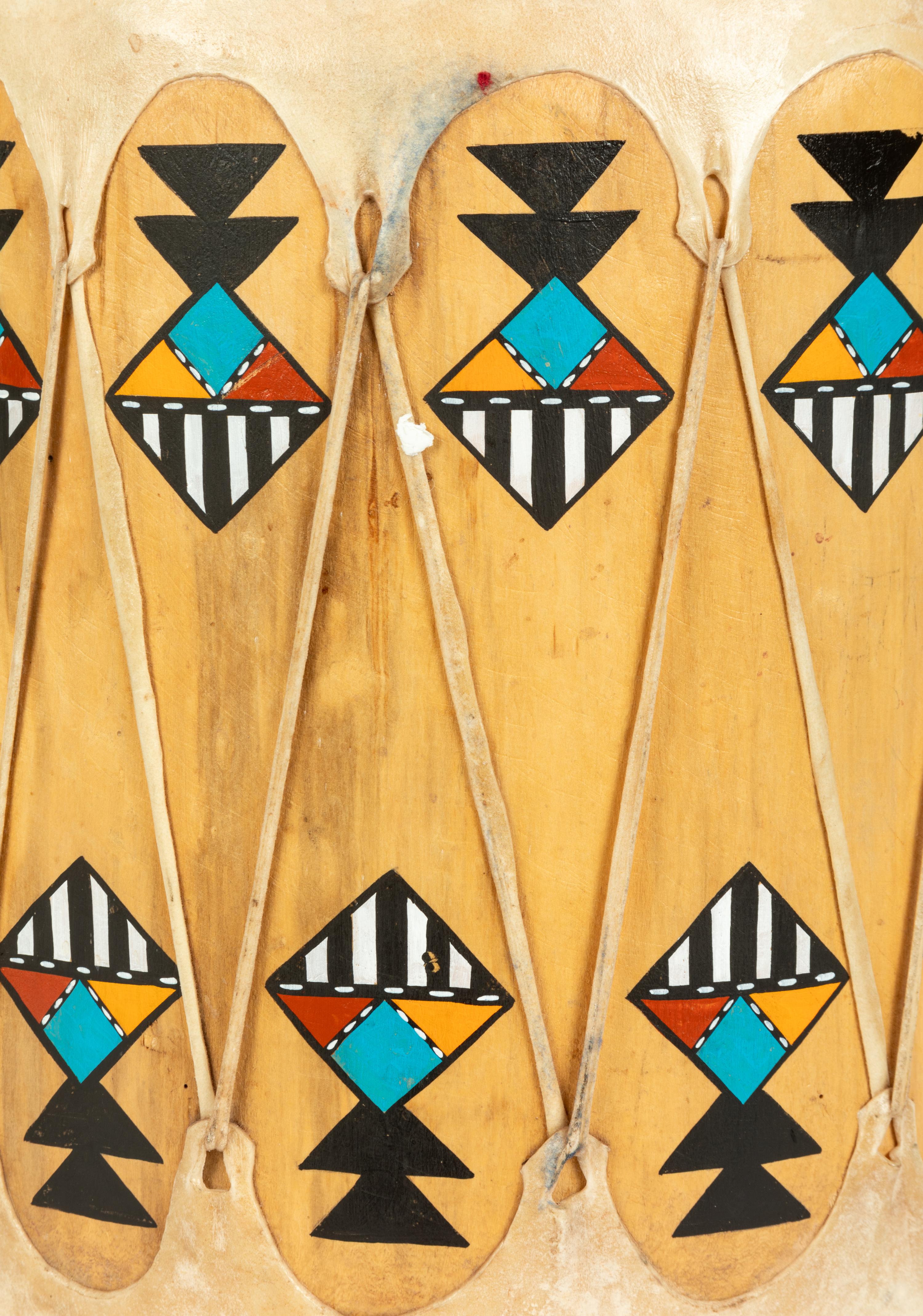 Painted Wood Drum, Crow Mother and Whipper Katsinas