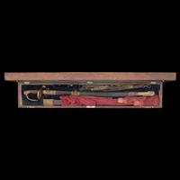Cased Damascus Bladed Import 1850 Staff & Field Officers Sword Presented to Capt. (Major) William Wood - 9th NY Heavy Artillery with Belt and Sash