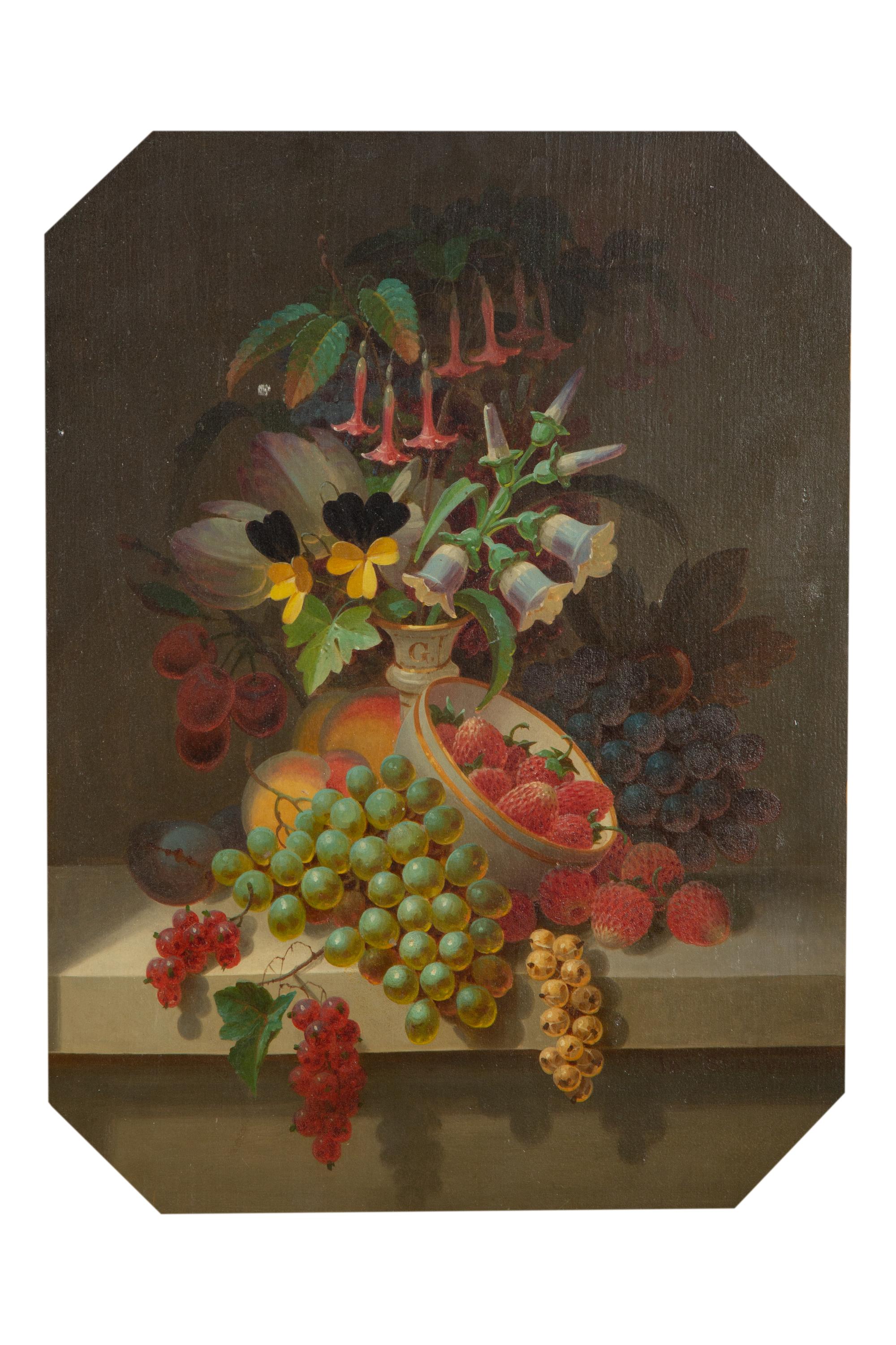 Still Life with Fruit and Flowers on a Marble Ledge , 1868
