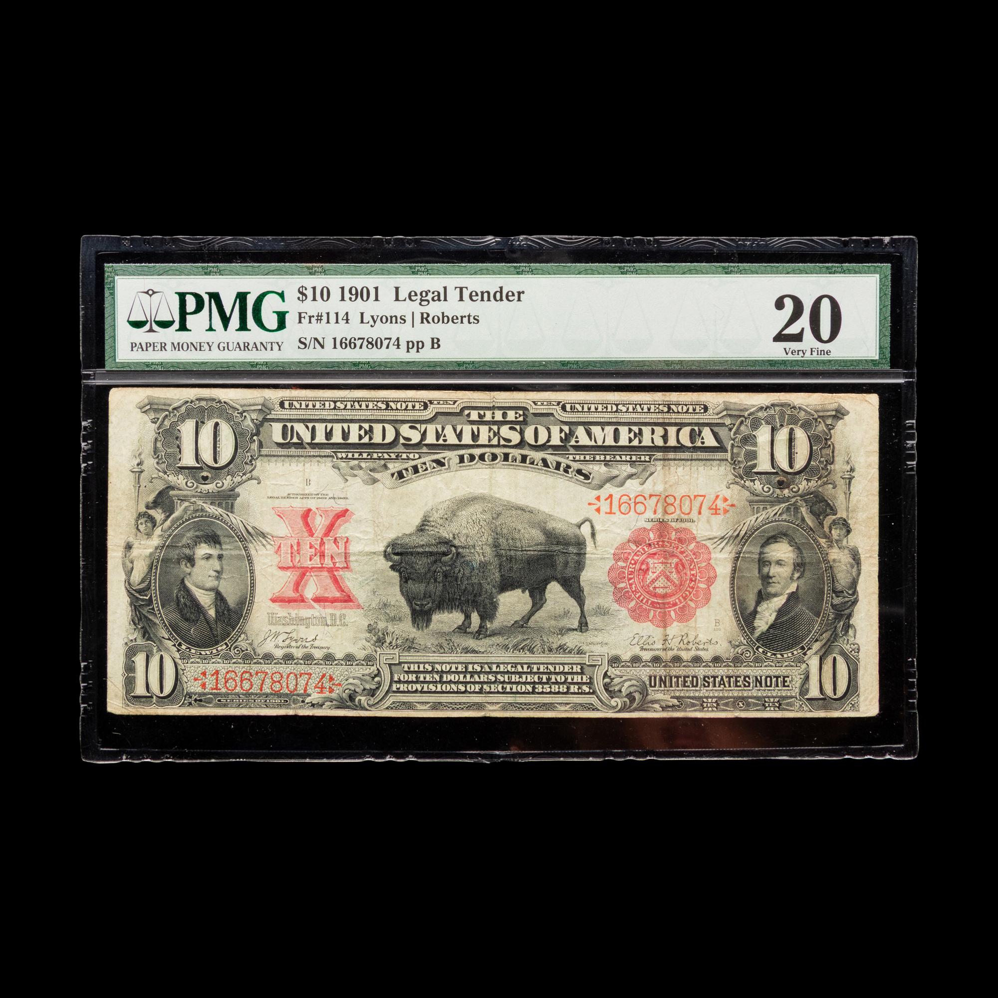 A Series 1901 Bison $10 Legal Tender Note [PMG VF20]