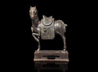 A Chinese patinated copper alloy "Horse" censer, 17th/18th century or earlier 銅加漆馬銅爐 十七十八世紀或更早