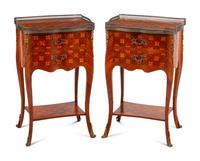 A Pair of Louis XV/XVI Transitional Style Marquetry Tables en Chiffonier