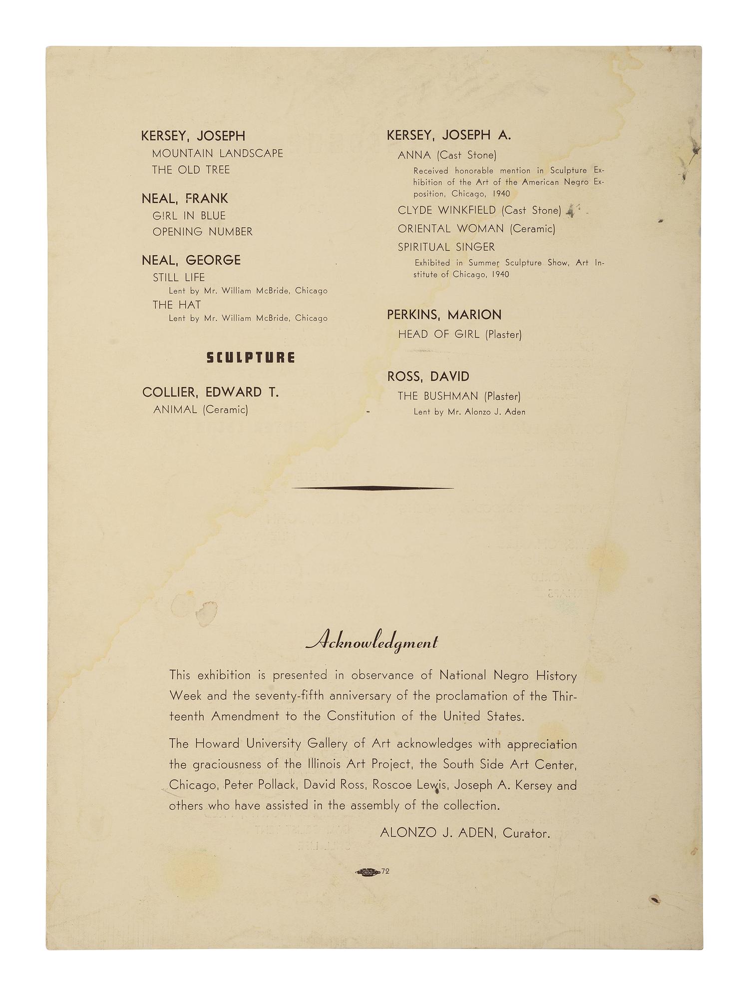 [ART]. MacLeish, Norman. Exhibition of Negro Artists of Chicago . Washington, DC: Howard University Gallery of Art, 1941.