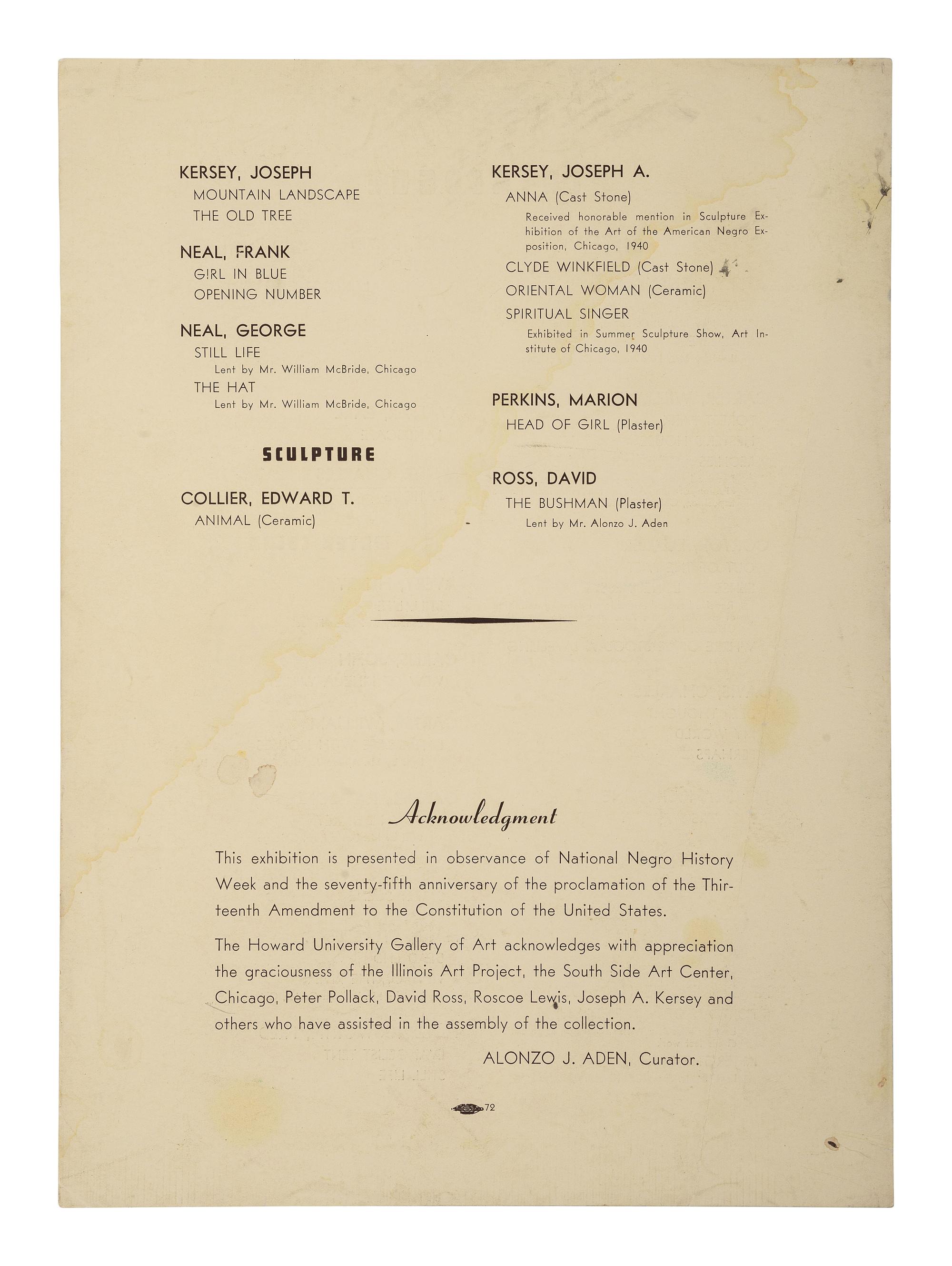 [ART]. MacLeish, Norman. Exhibition of Negro Artists of Chicago . Washington, DC: Howard University Gallery of Art, 1941.