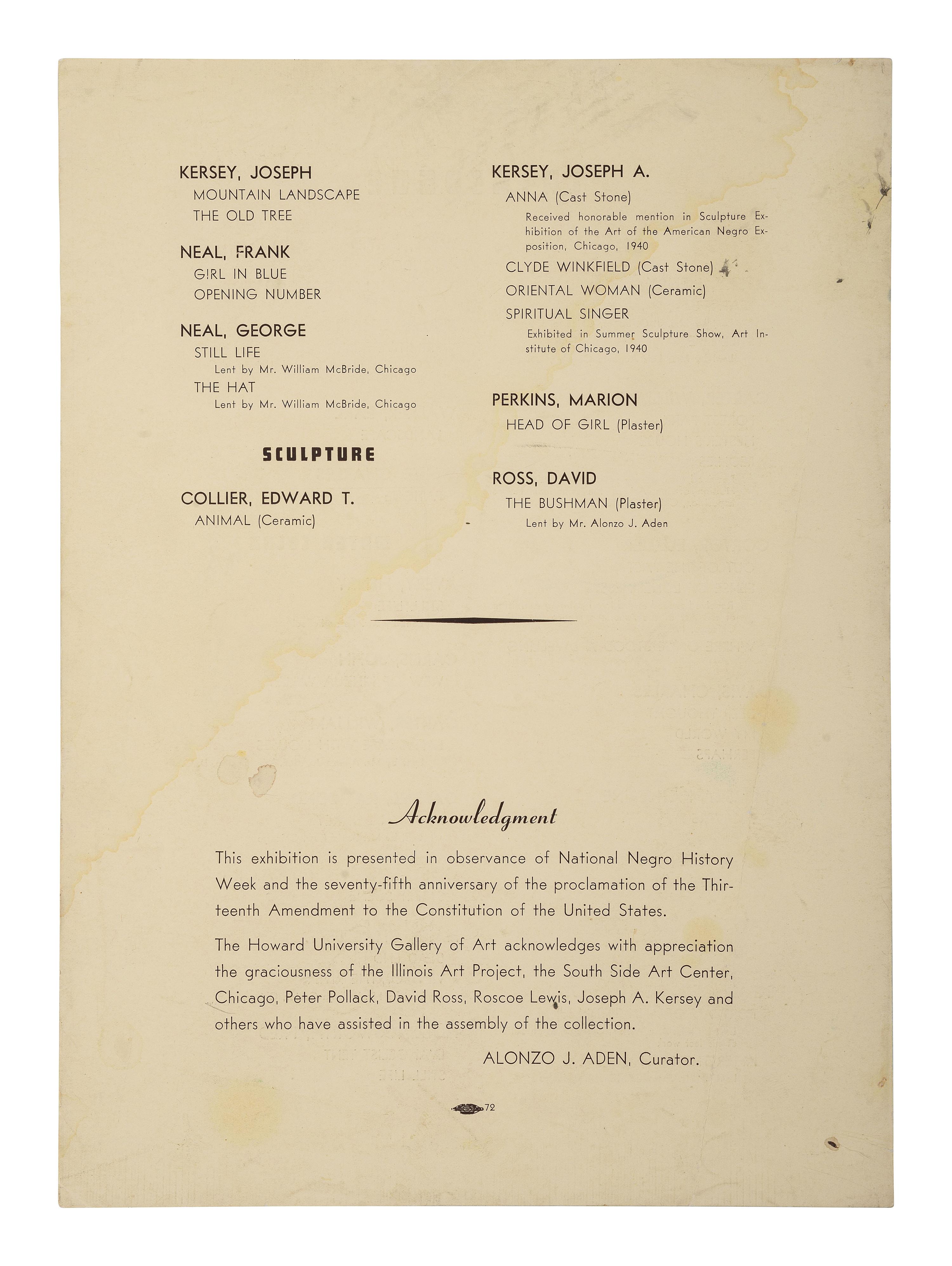 [ART]. MacLeish, Norman. Exhibition of Negro Artists of Chicago . Washington, DC: Howard University Gallery of Art, 1941.