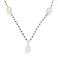 CULTURED PEARL, DIAMOND AND BLACK DIAMOND NECKLACE