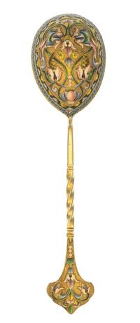 A Russian Silver-Gilt and Enamel Spoon, Maker's mark obscured, Moscow, late 19th/early 20th century, having a twist handle and polychro
