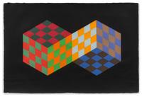 Victor Vasarely, (French/Hungarian, 1908-1997), Untitled together with two color paper templates and a black and white mylar template