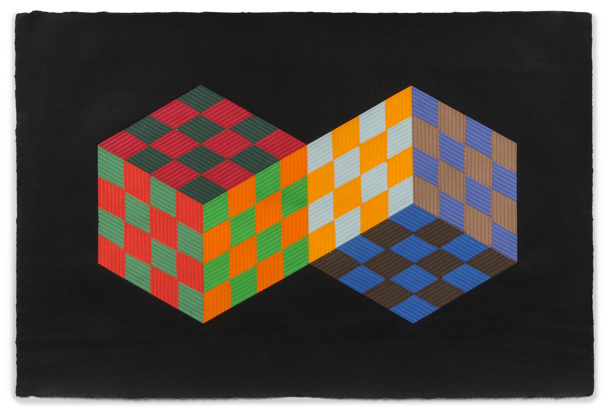 Victor Vasarely, (French/Hungarian, 1908-1997), Untitled together with two color paper templates and a black and white mylar template