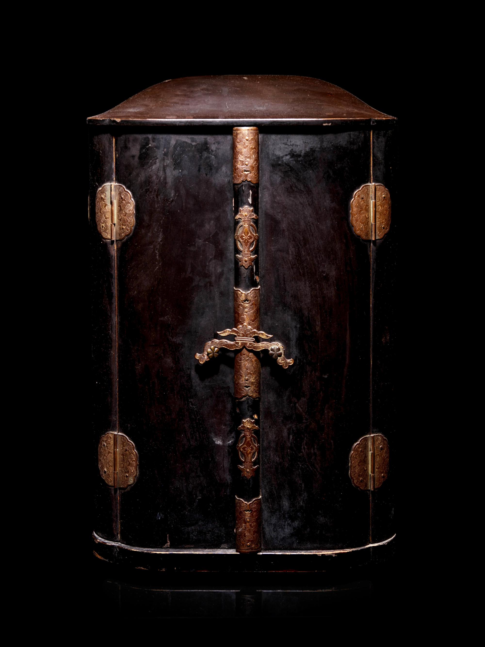 A Japanese Black and Gilt Lacquered Hardwood Shrine