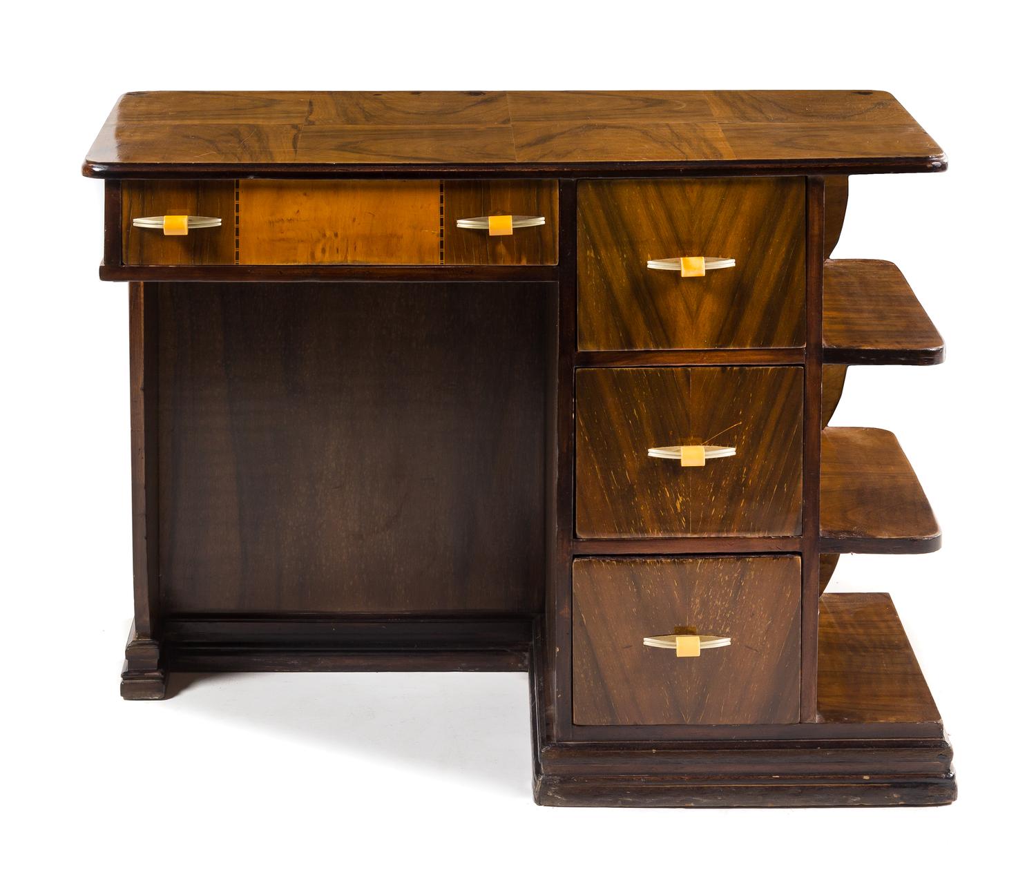 Art Deco, c.1930, a bedroom suite, comprising an armoire, cabinet and vanity/desk
