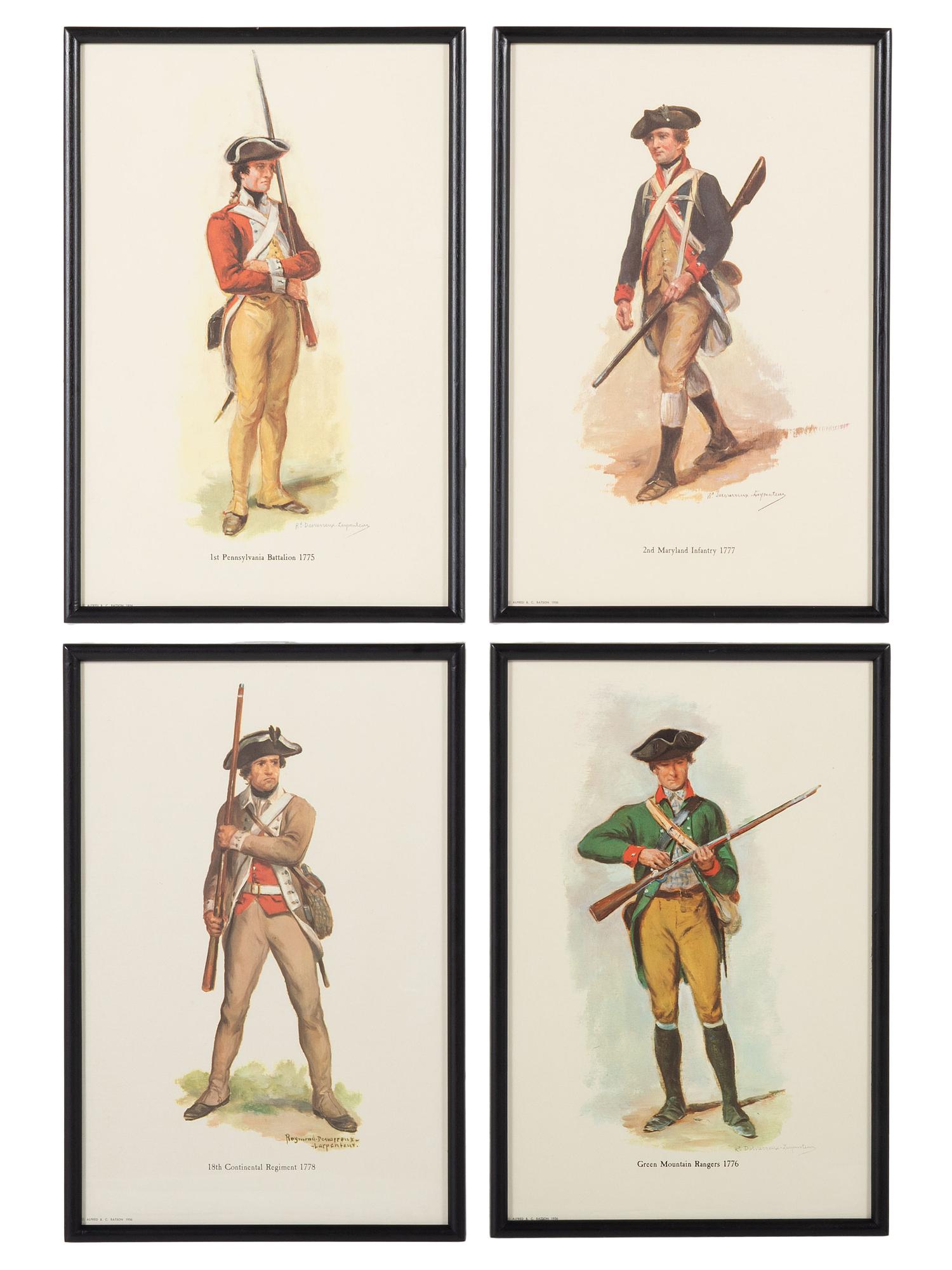 [REVOLUTIONARY WAR]. Set of 12 framed Raymond Desvarreux Larpenteur (1876-1961) military prints.