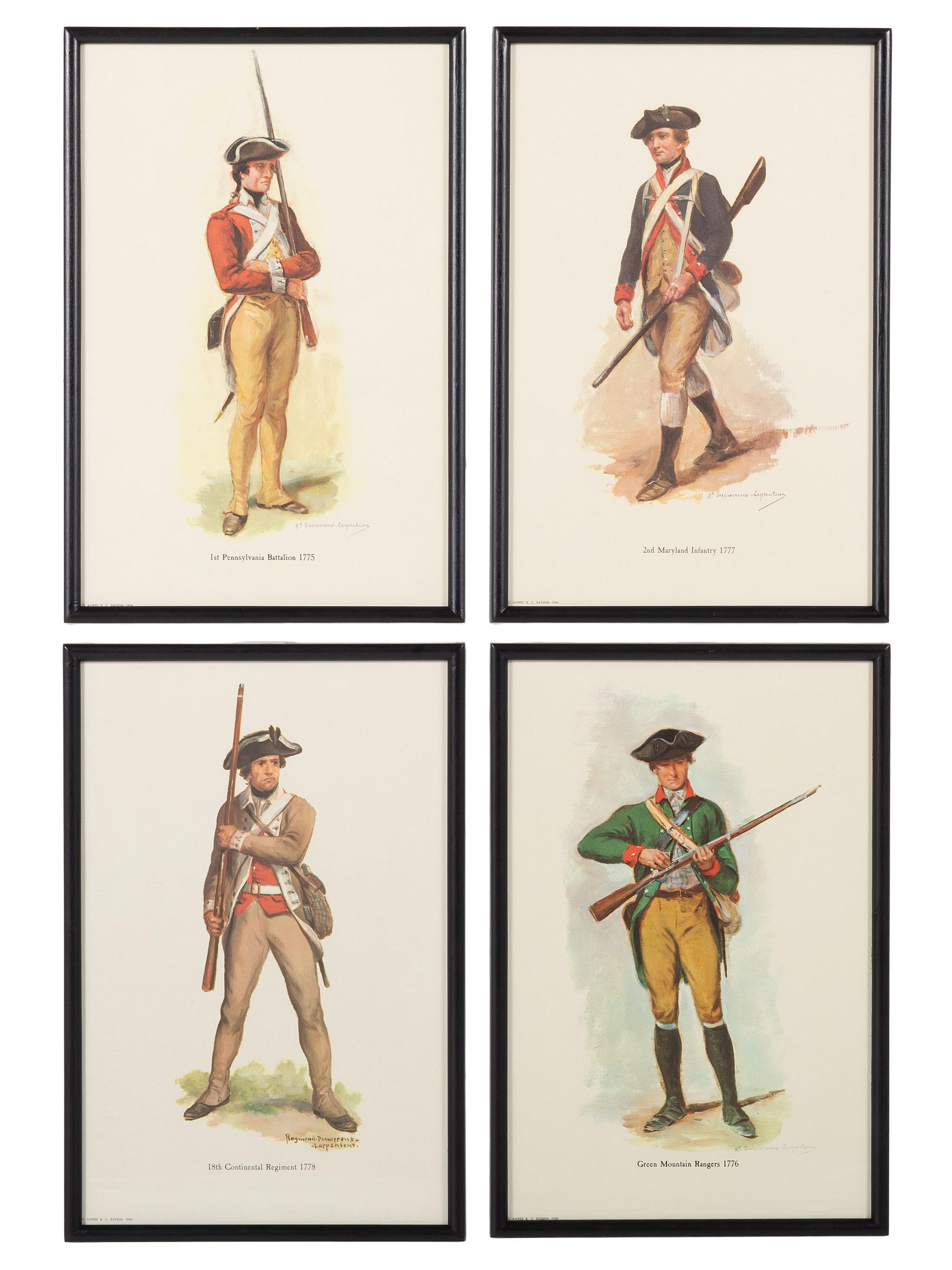 [REVOLUTIONARY WAR]. Set of 12 framed Raymond Desvarreux Larpenteur (1876-1961) military prints.