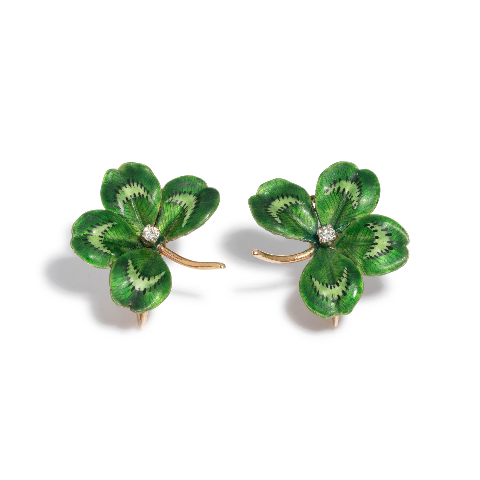 DIAMOND AND ENAMEL CLOVER EARCLIPS