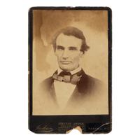 [LINCOLN-DOUGLAS DEBATES]. -- [JACKSON, Calvin (1820-1888), photographer]. A cabinet card photograph of a beardless Lincoln taken from an ambrotype, 1 October 1858 [but ca 1880s].