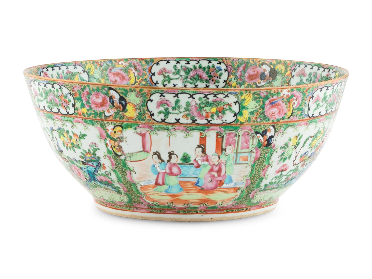 A Chinese Export Rose Medallion Punch Bowl