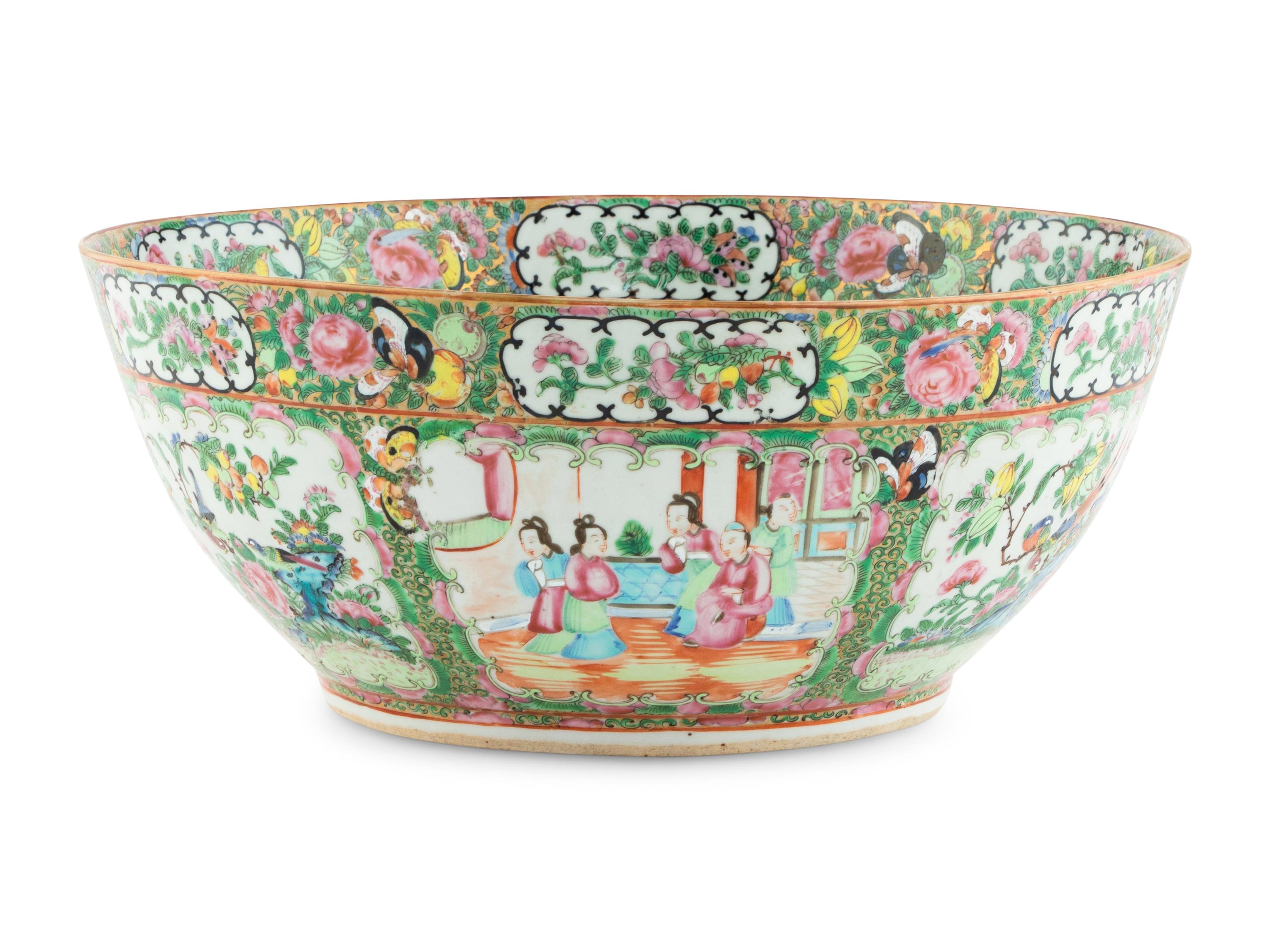 A Chinese Export Rose Medallion Punch Bowl