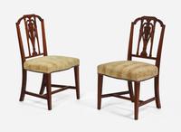 An assembled set of eight Federal mahogany pedestal-back side chairs, Philadelphia, PA, or New York, NY, circa 1800