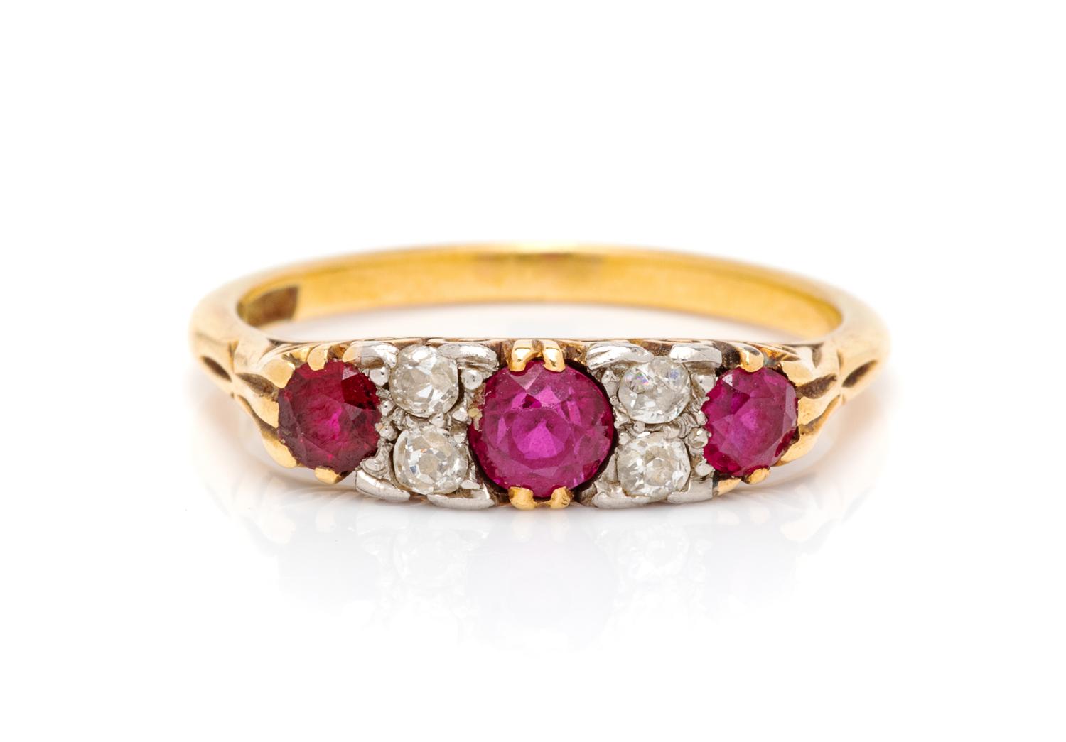 An Antique 18 Karat Yellow Gold, Ruby and Diamond Ring,