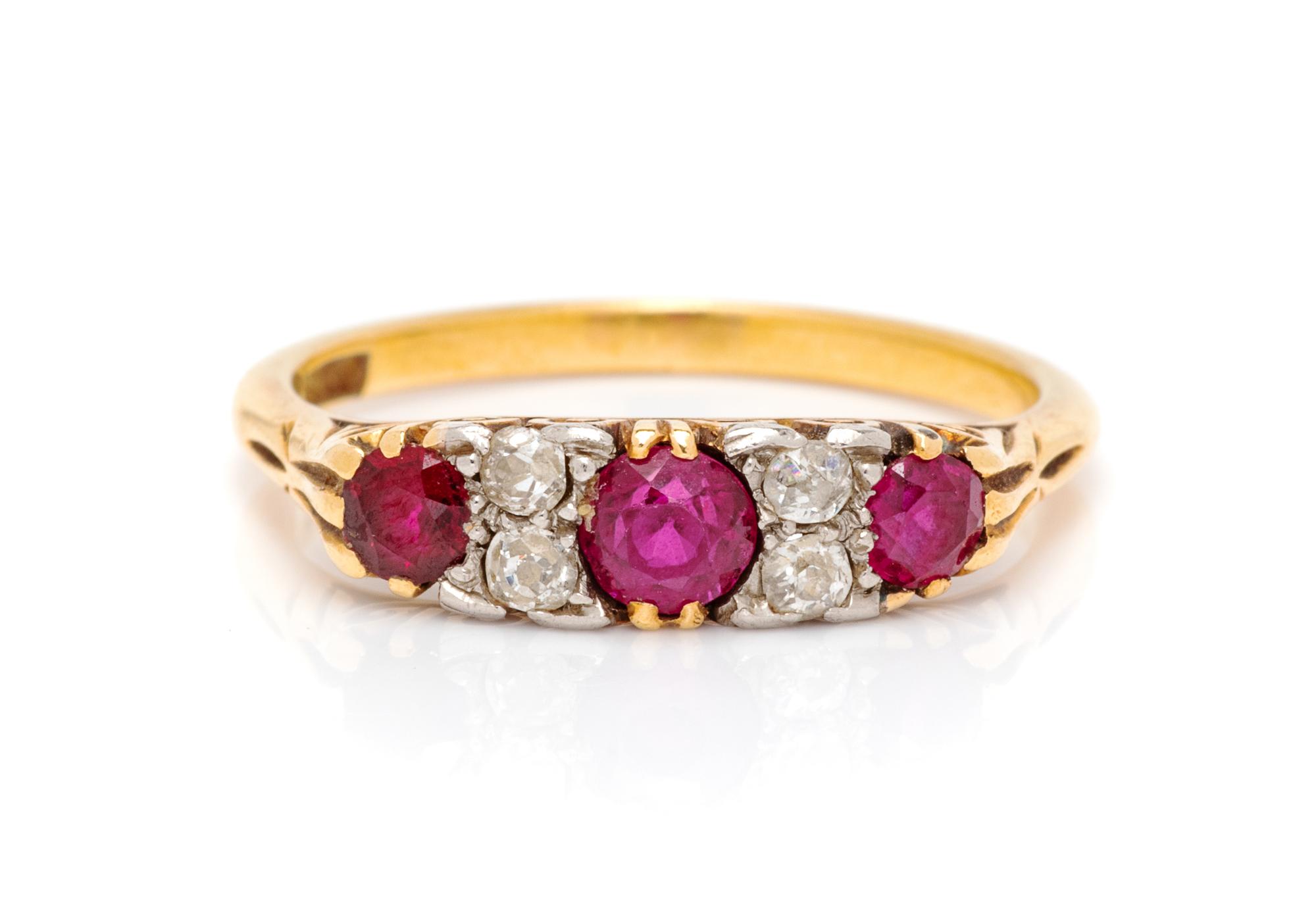 An Antique 18 Karat Yellow Gold, Ruby and Diamond Ring,