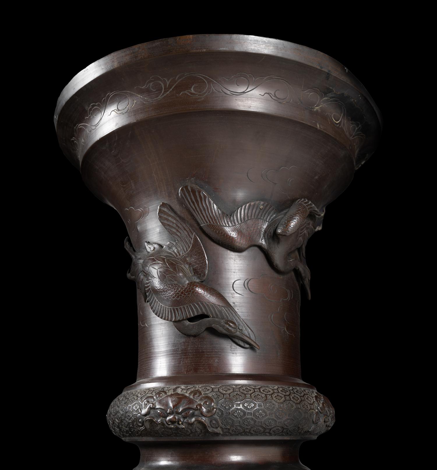 A Large Japanese Patinated Bronze Floor Vase