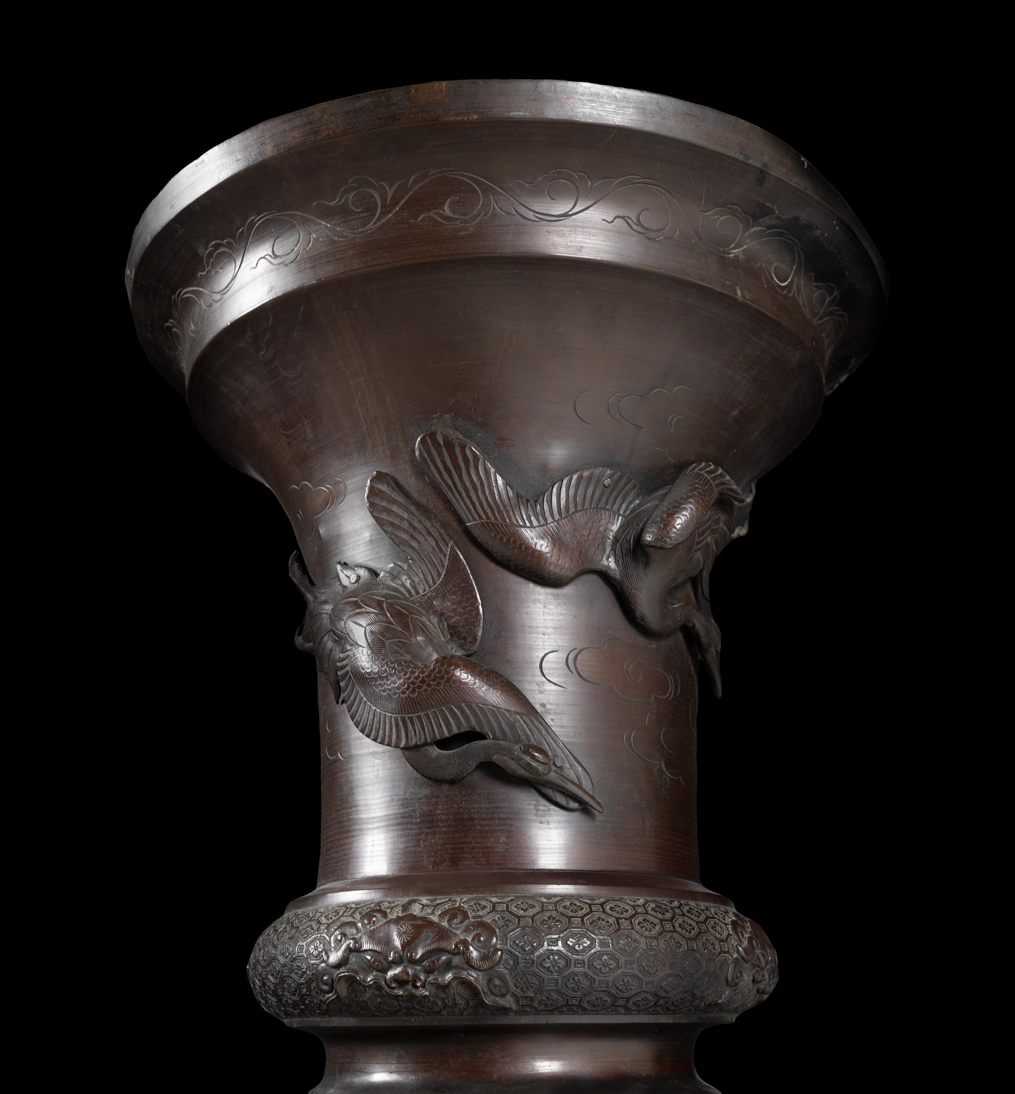 A Large Japanese Patinated Bronze Floor Vase