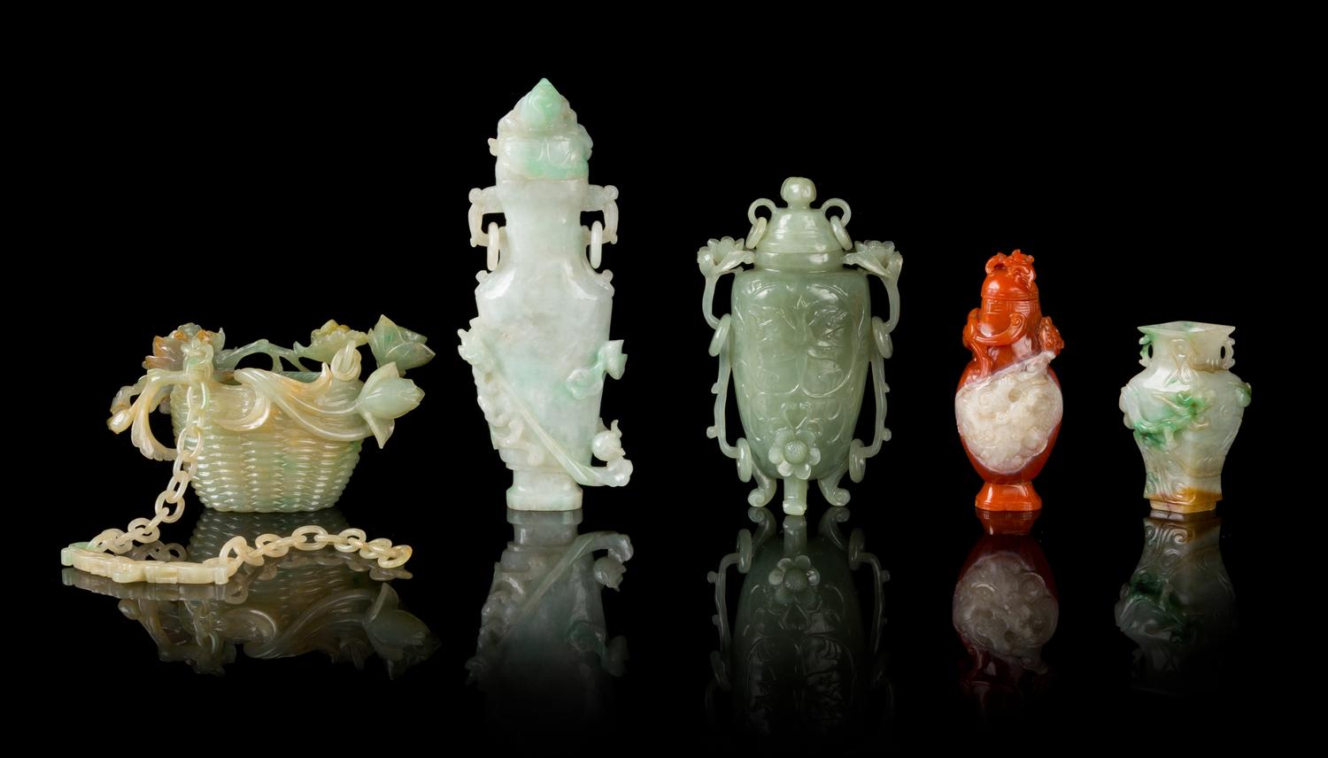 Five Miniature Hardstone Vases Height of highest 5 1/2 inches. — 19TH-20TH CENTURY