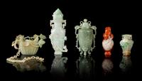 Five Miniature Hardstone Vases Height of highest 5 1/2 inches. — 19TH-20TH CENTURY