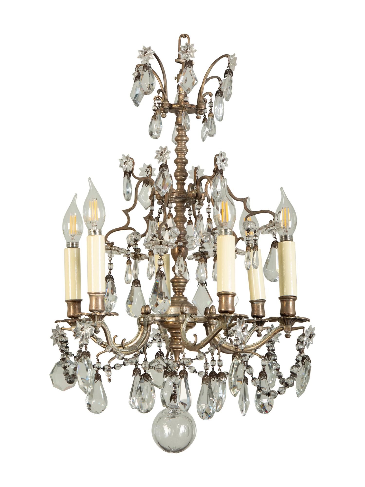 A Silvered Metal Six-Light Chandelier