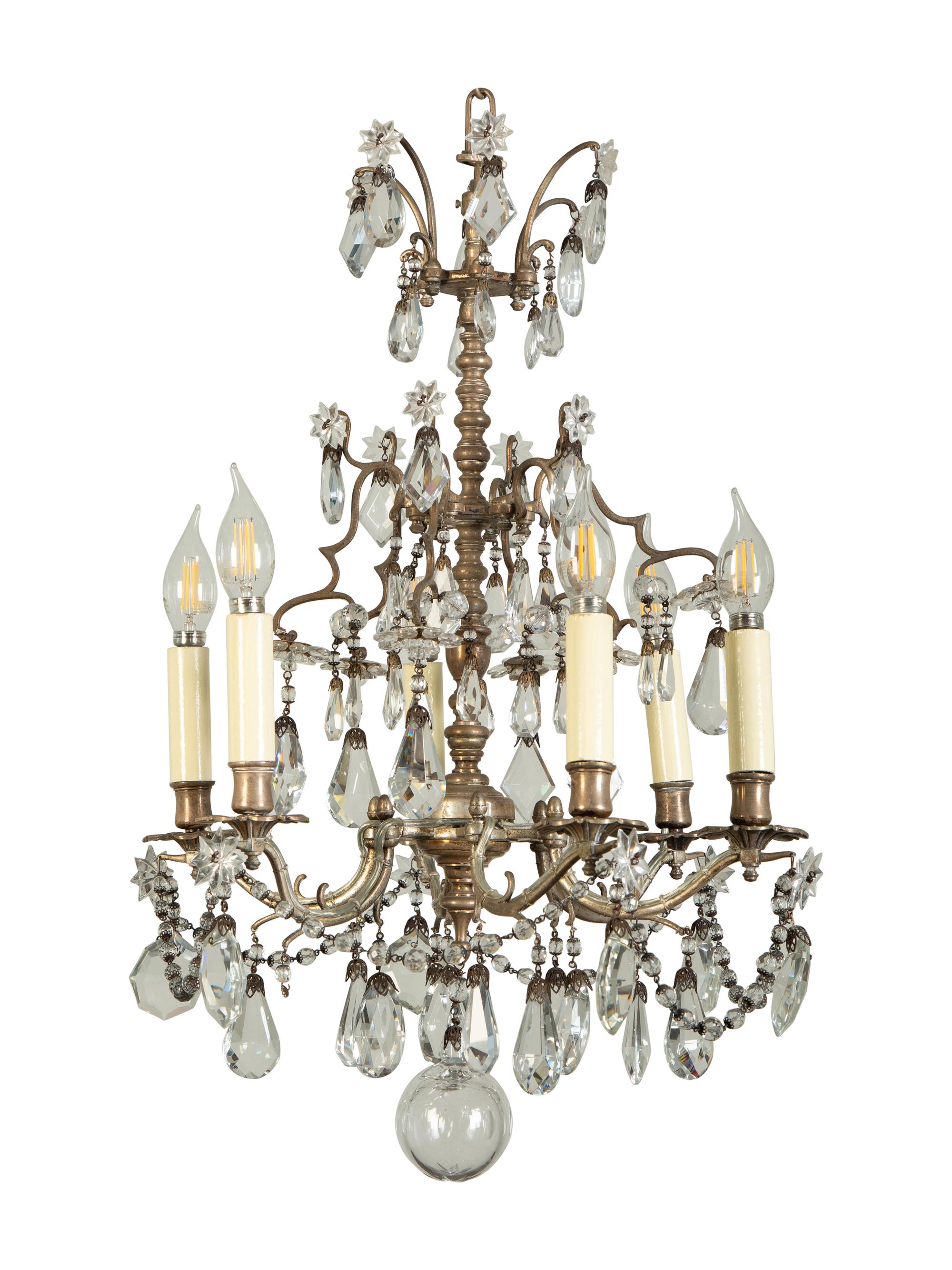 A Silvered Metal Six-Light Chandelier