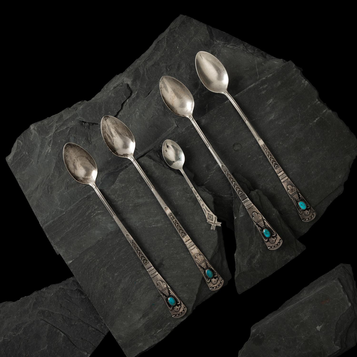 Maisel's Trading Post (Shop, 1923-1960s) — Navajo Sterling Silver Route 66 Curio Iced Tea Spoons, PLUS