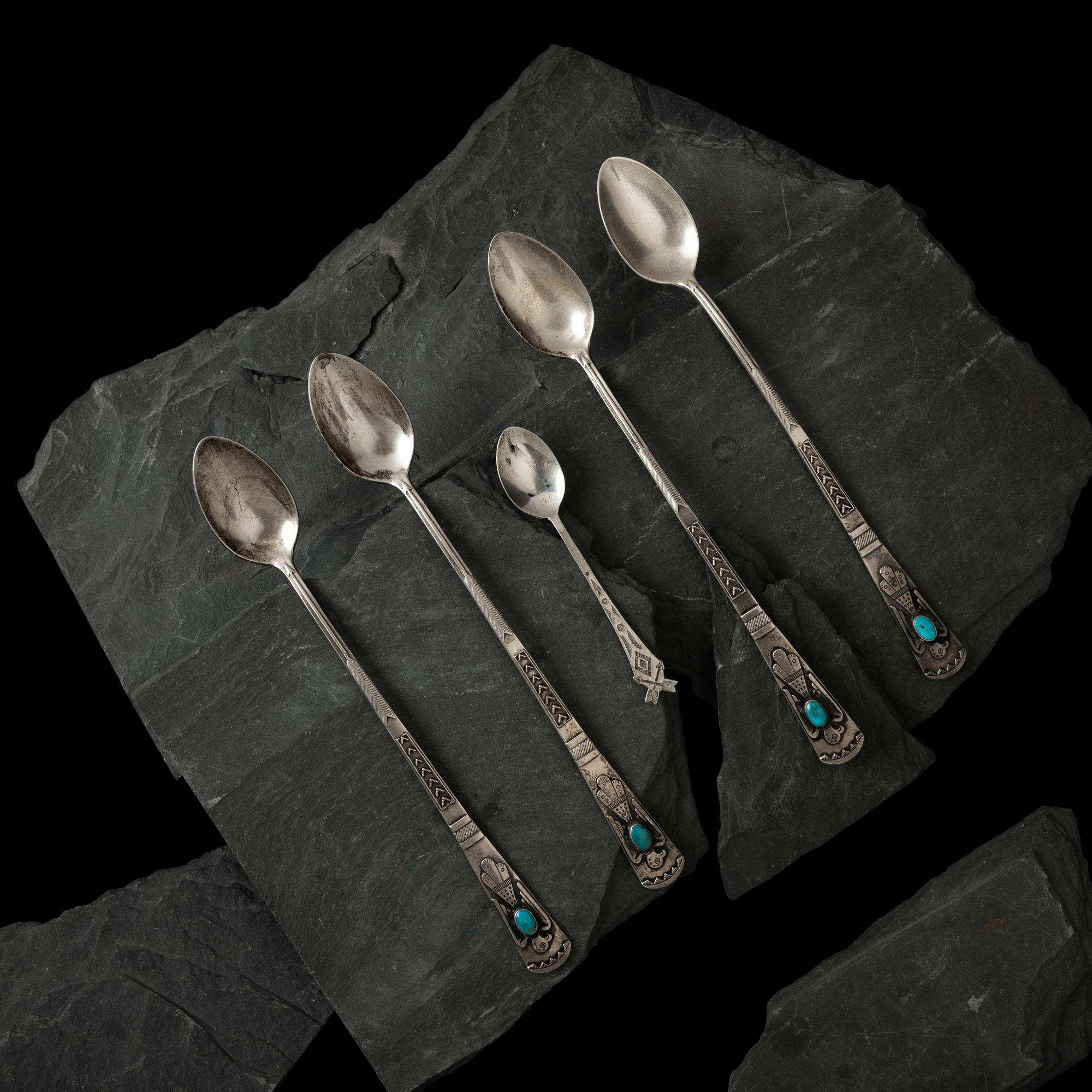 Maisel's Trading Post (Shop, 1923-1960s) — Navajo Sterling Silver Route 66 Curio Iced Tea Spoons, PLUS