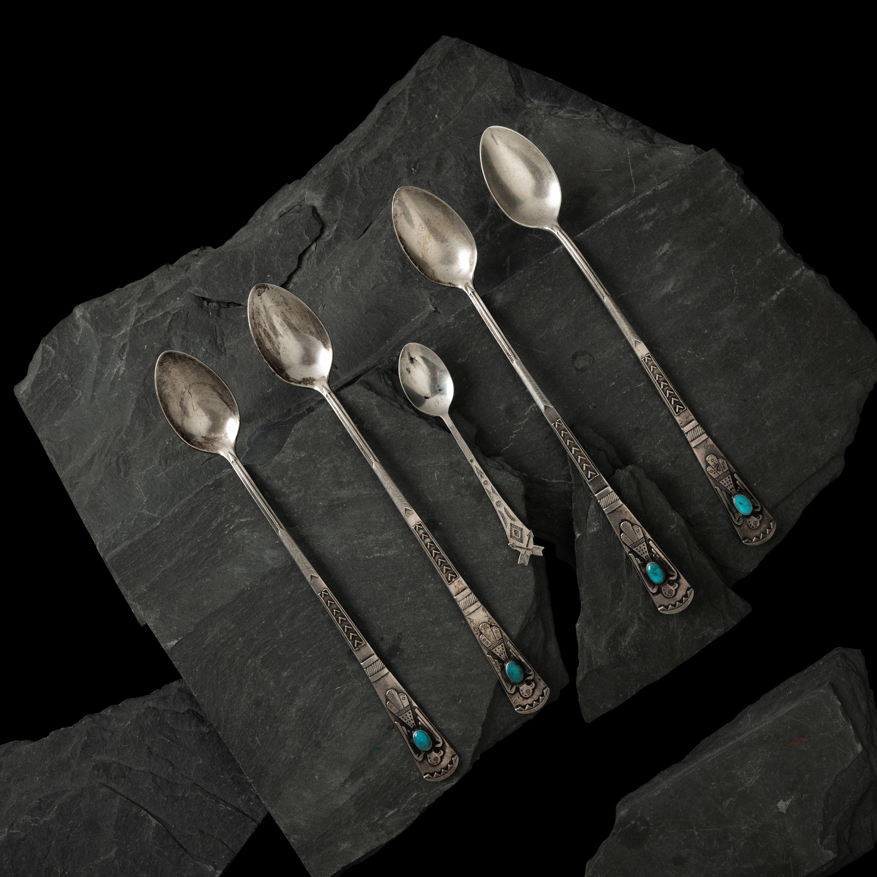 Maisel's Trading Post (Shop, 1923-1960s) — Navajo Sterling Silver Route 66 Curio Iced Tea Spoons, PLUS