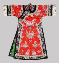 A Red Ground Embroidered Silk Manchu Lady's Robe