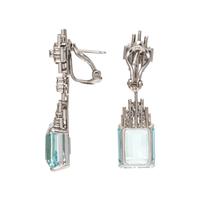 AQUAMARINE AND DIAMOND EARCLIPS