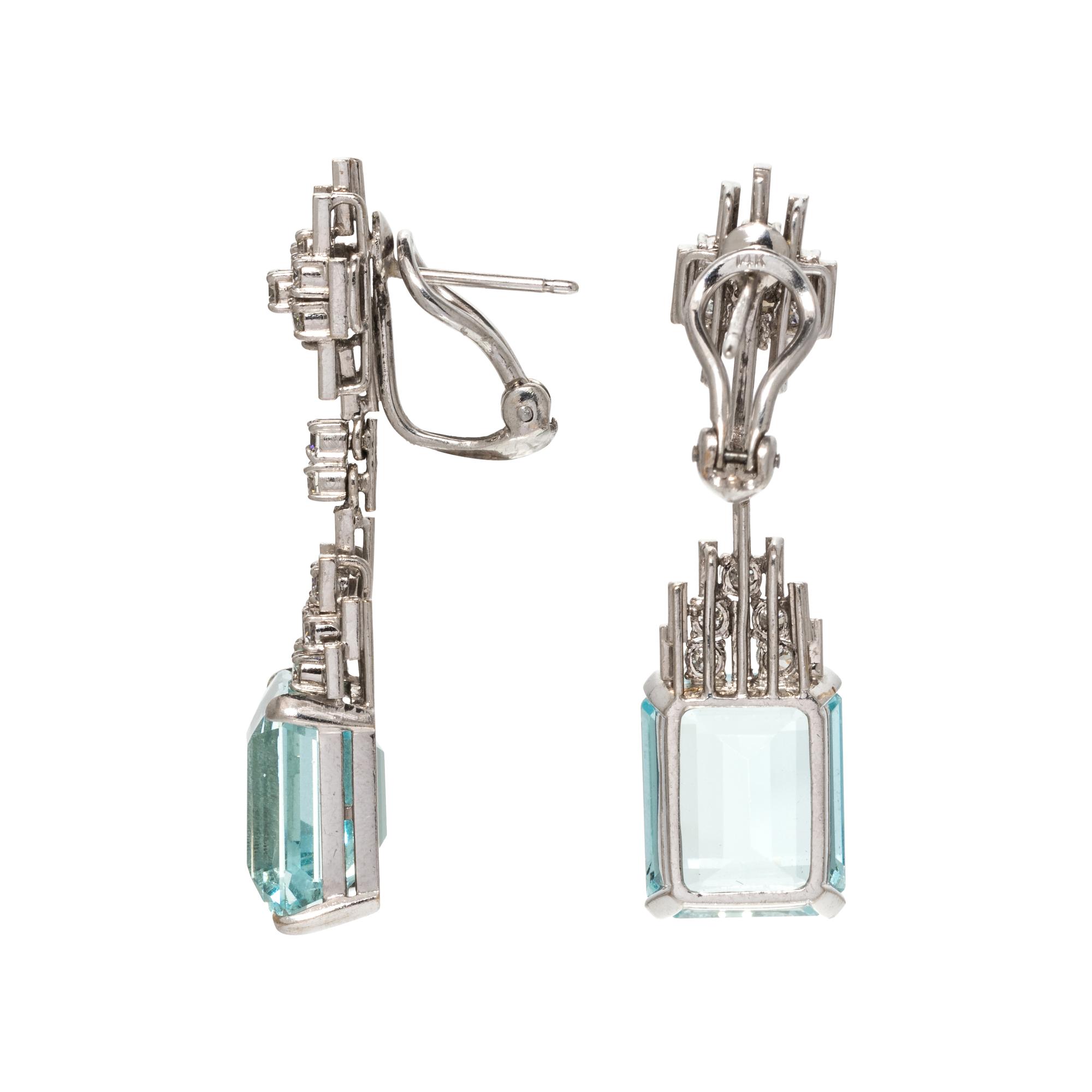 AQUAMARINE AND DIAMOND EARCLIPS