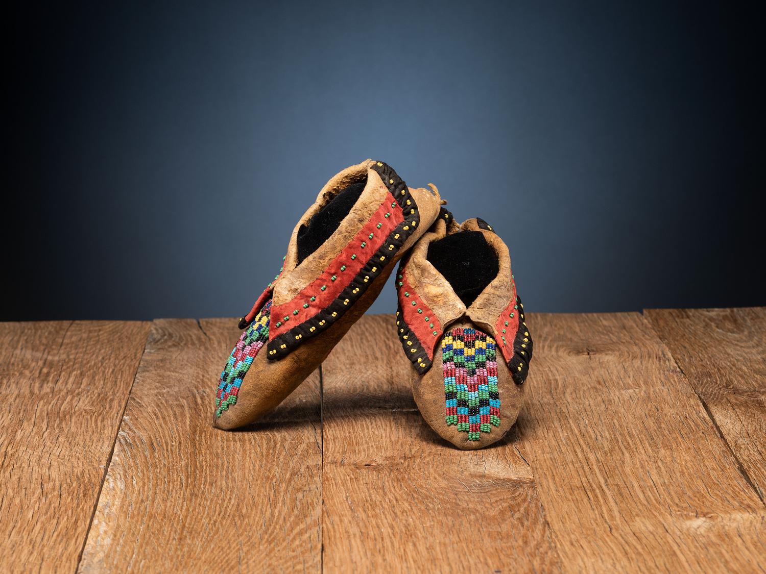 Kickapoo Beaded Smoke-Tanned Hide Moccasins