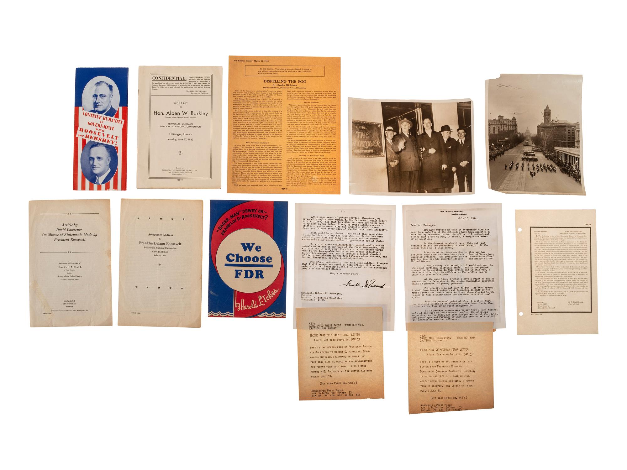 [ROOSEVELT, Franklin Delano (1882-1945). A large group of broadsides, pamphlets, tickets, and other campaign ephemera.