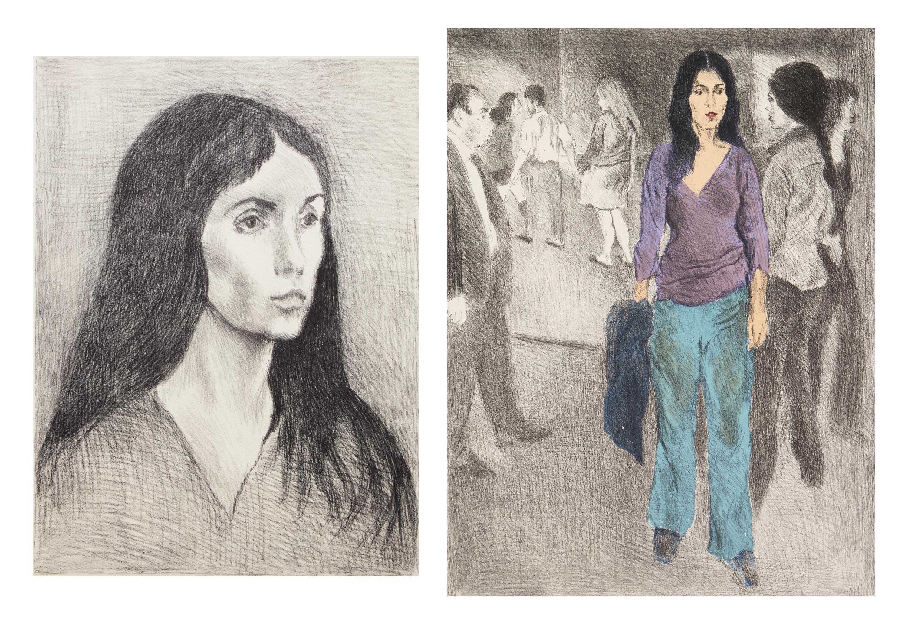 Woman with Black Hair, 1979 and Passing By (Street Scene #3) , ca. 1975 (2 works)